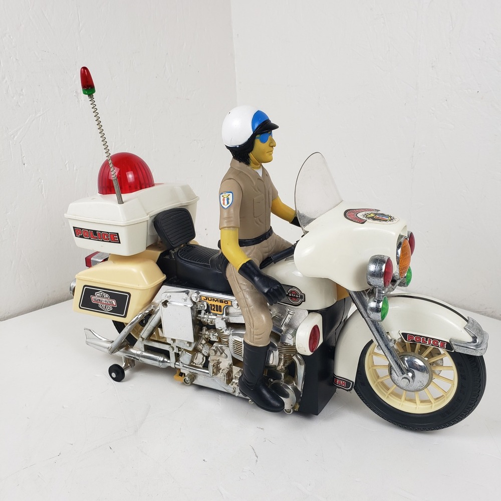 Vintage Jumbo 1200 Highway Patrol Police Motorcycle Toy with Officer Figure